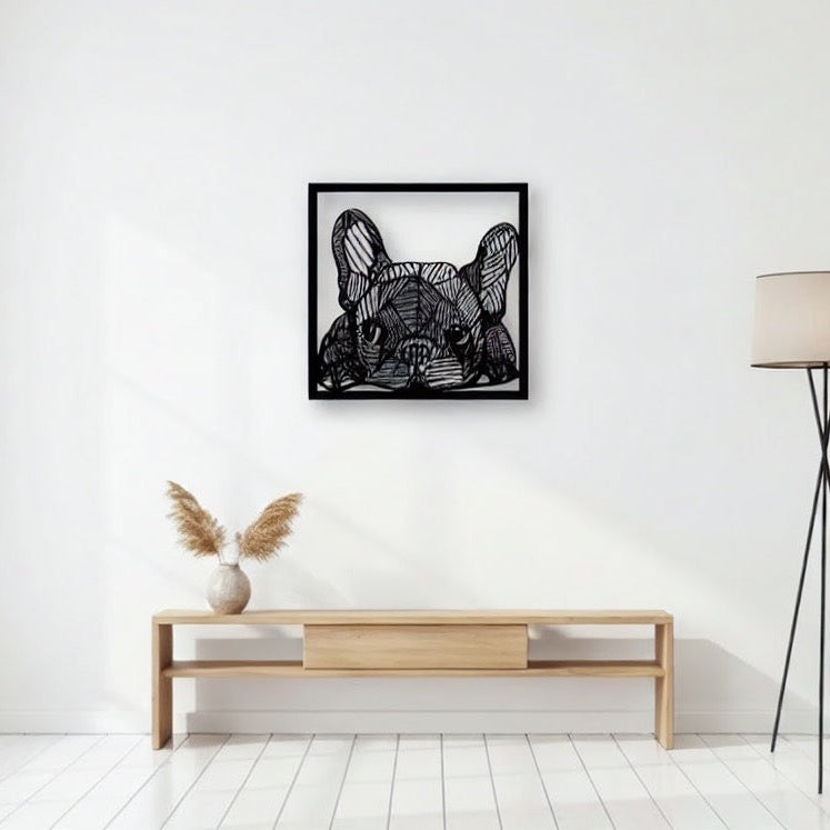 French Bulldog Geometric Line Art Metal Wall Decor