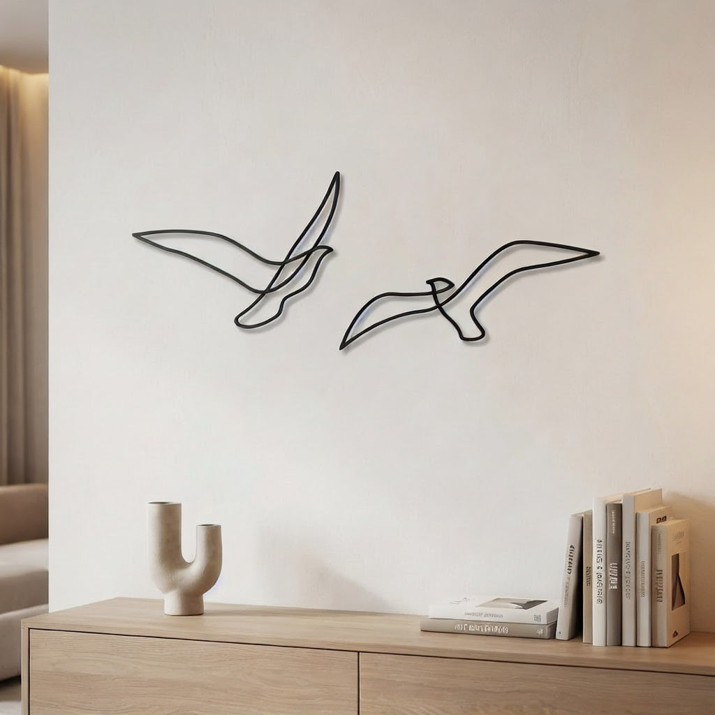 Minimalist Flying Seagulls Metal Wall Art