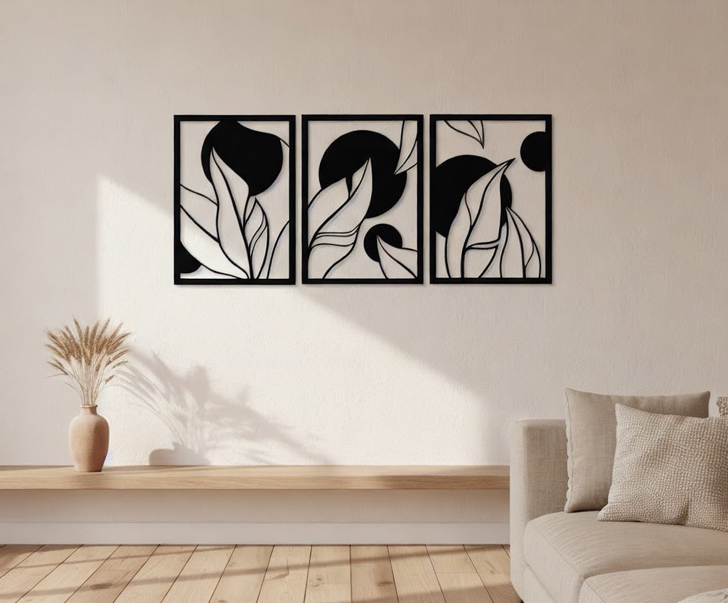 Botanical Silhouette Triptych Metal Wall Art