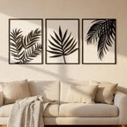 Tropical Palm Fronds Triptych Metal Wall Art