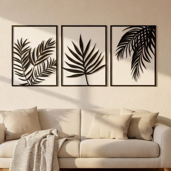 Tropical Palm Fronds Triptych Metal Wall Art