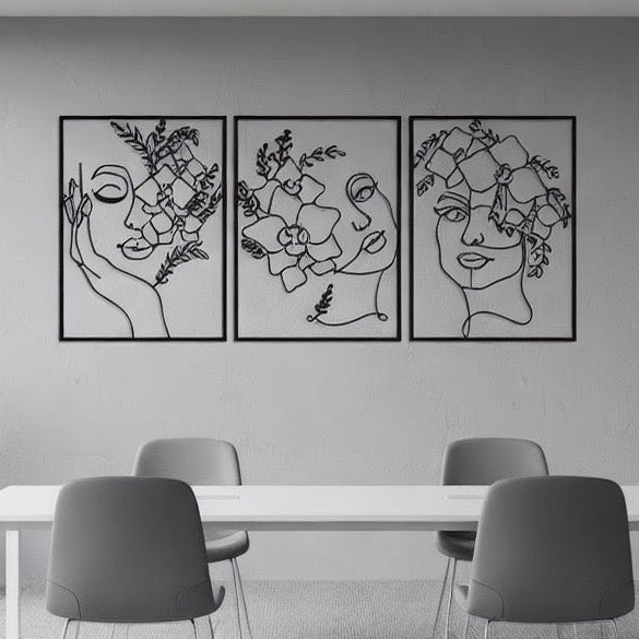 Floral Goddess Trio Metal Strip Wall Art