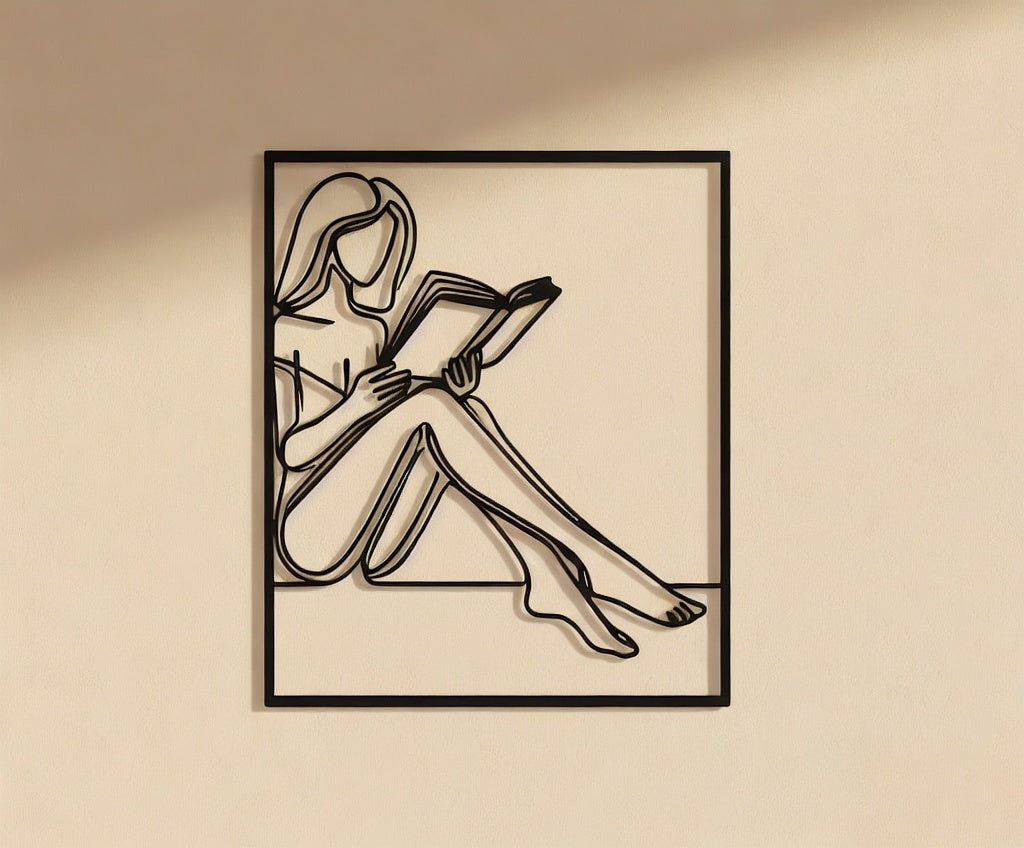 Minimalist Reading Woman Metal Wall Art