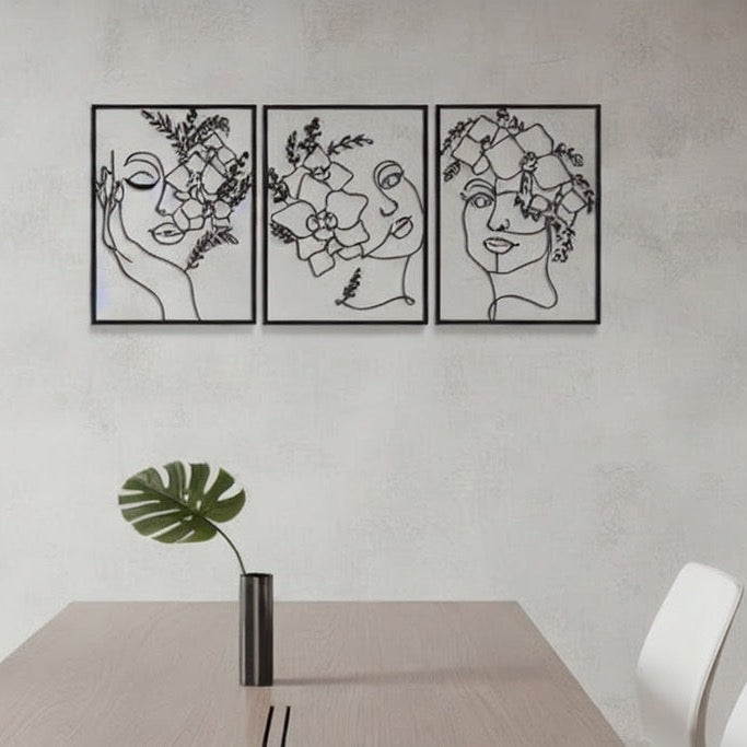 Floral Goddess Trio Metal Strip Wall Art
