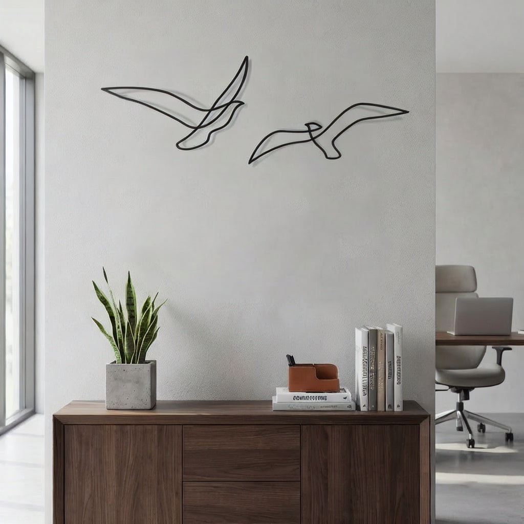 Minimalist Flying Seagulls Metal Wall Art