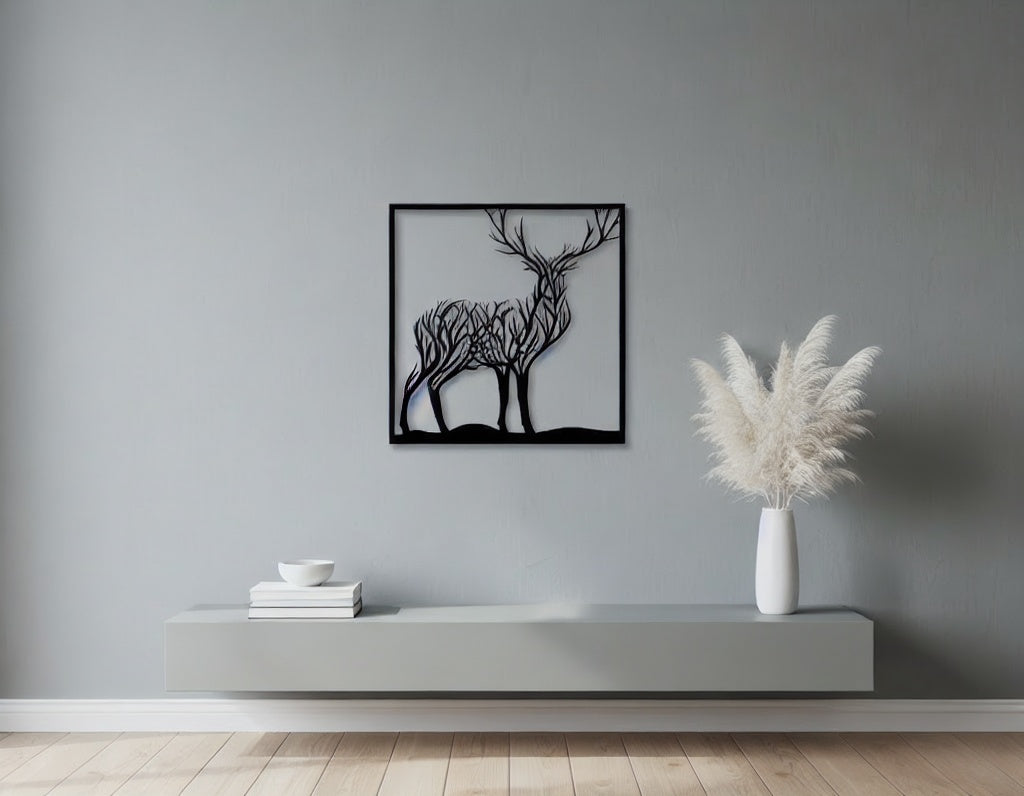 Majestic Forest Deer Silhouette Metal Wall Art