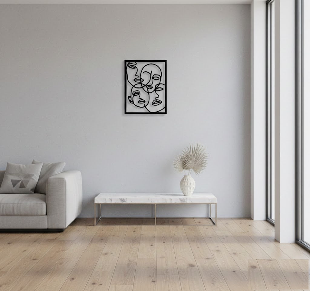 Abstract Quad Face Line Art Metal Wall Decor