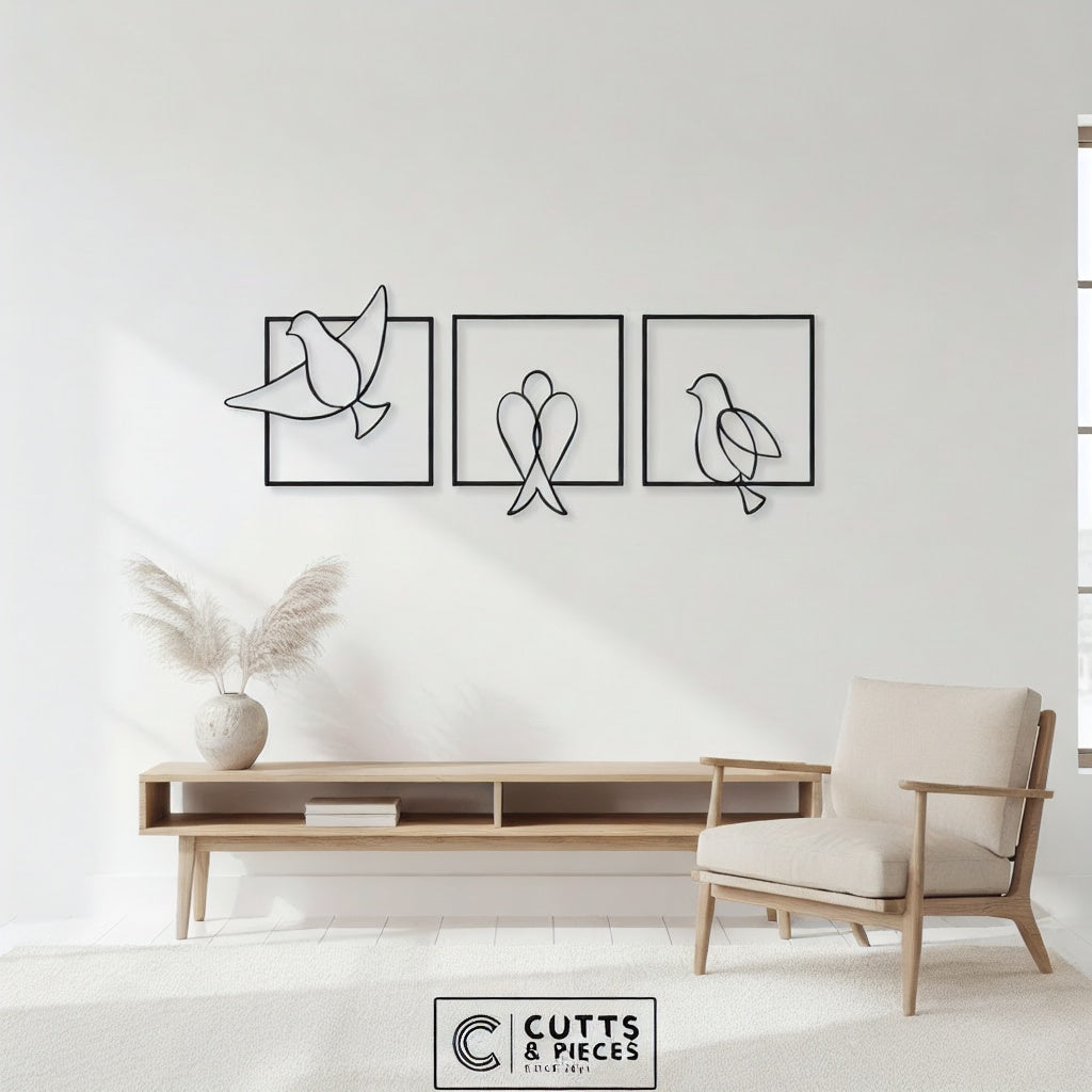 Minimalist Bird Trio Metal Line Art Set