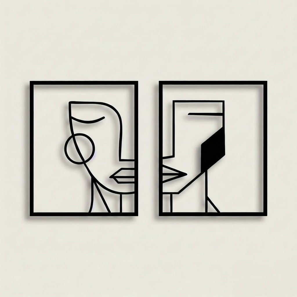 Minimalist Abstract Face Line Art Metal Wall Decor