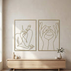 Minimalist One-Line Art Lips and Hands Metal Wall Decor Set