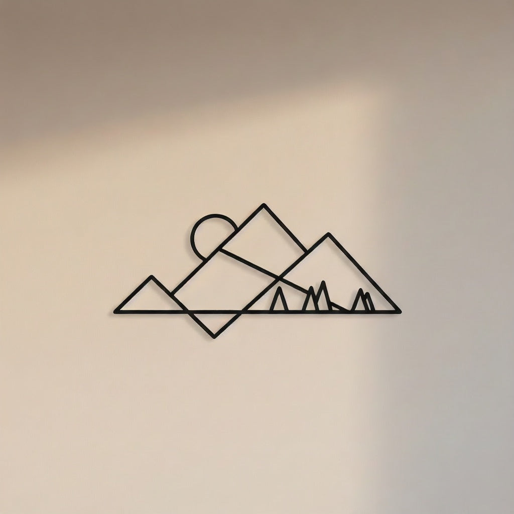 Minimalist Mountain Peaks and Sun Metal Wall Art