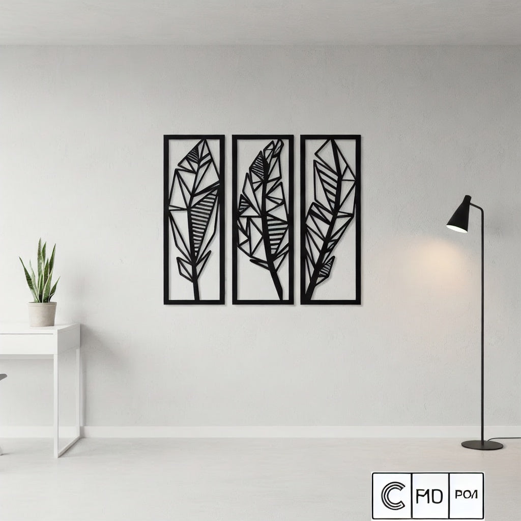 Geometric Abstract Leaf Trio Metal Wall Art