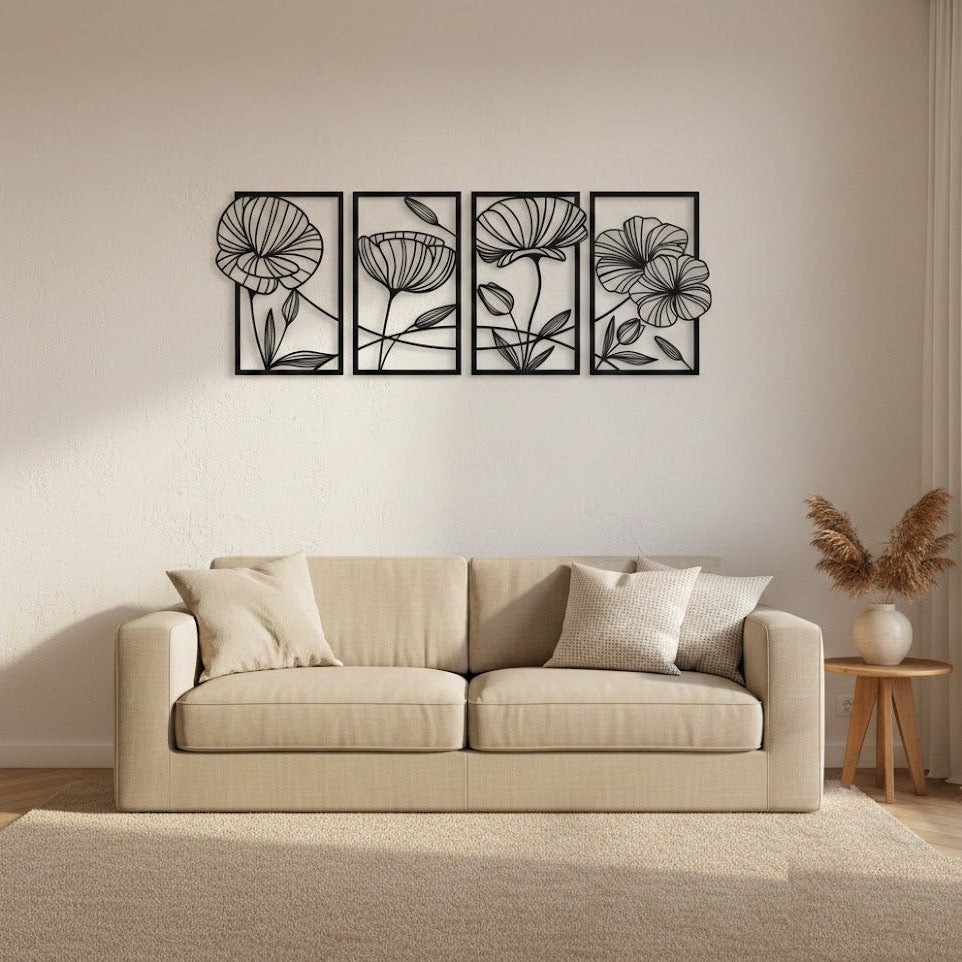 Framed Floral Duo Metal Strip Wall Art