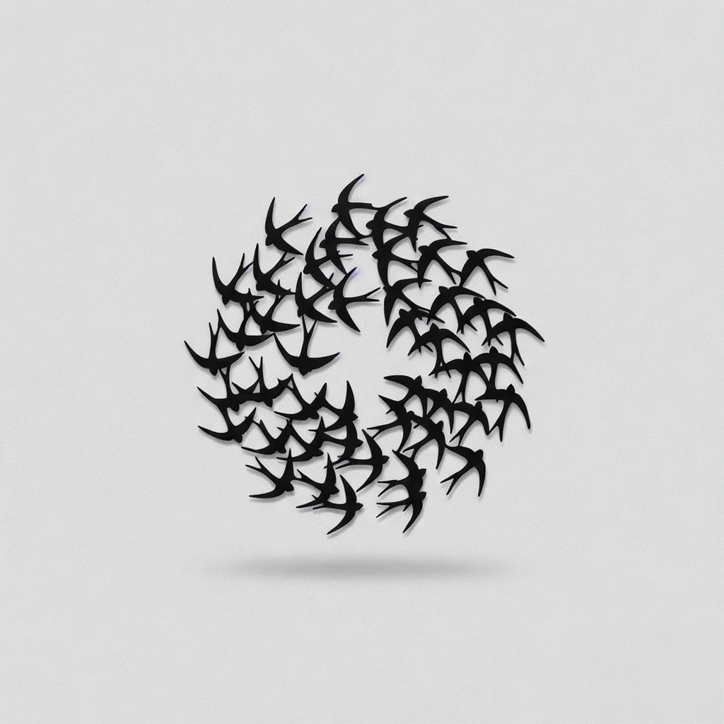 Swirling Bird Flock Circular Metal Wall Art
