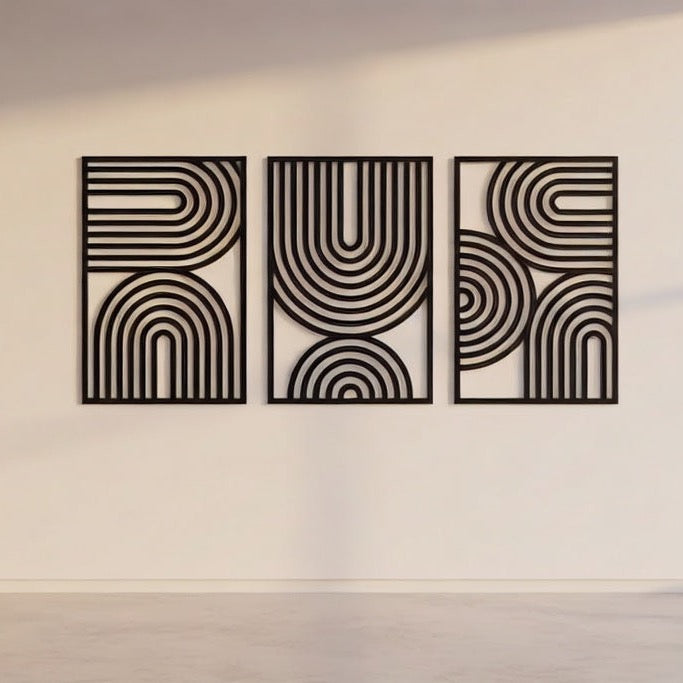 Art Deco Arched Lines Trio Metal Wall Art