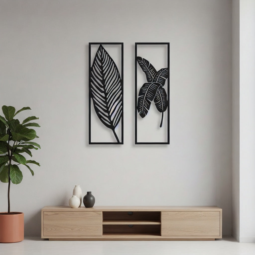 Modern Tropical Banana Leaf Duo Metal Wall Art