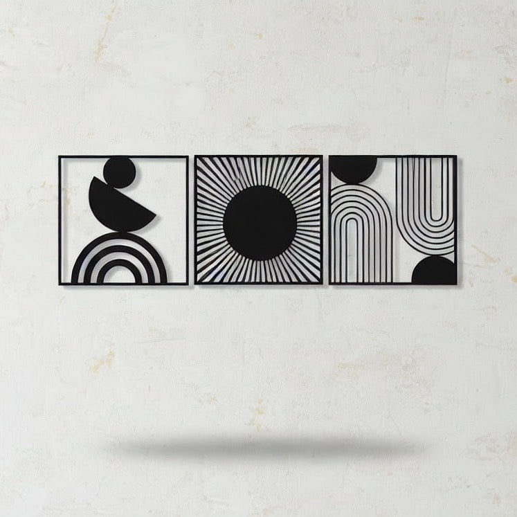 Triptych Geometric Celestial Metal Wall Art