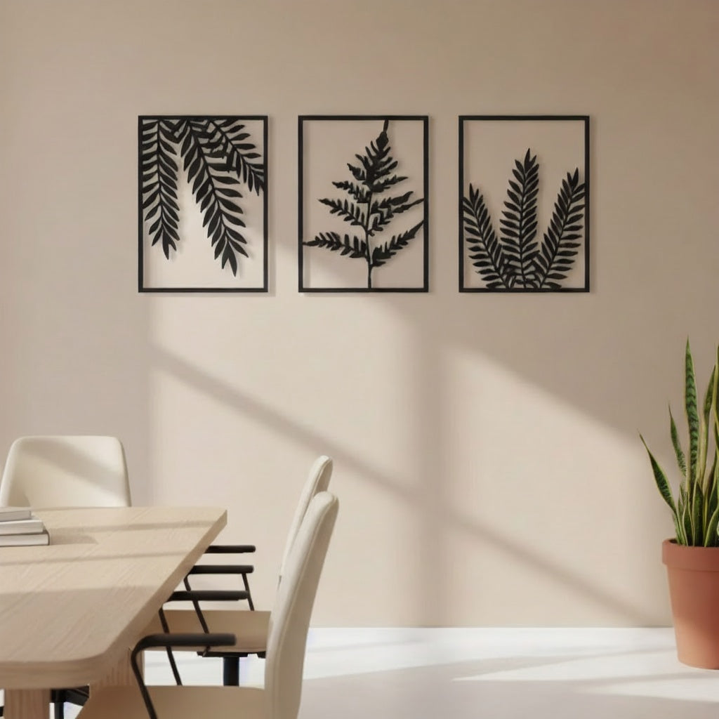 Botanical Fern Leaf Triptych Metal Wall Art