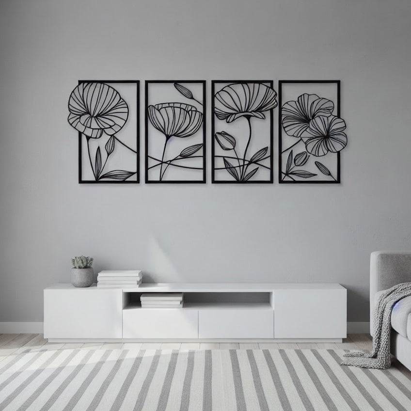 Framed Floral Duo Metal Strip Wall Art