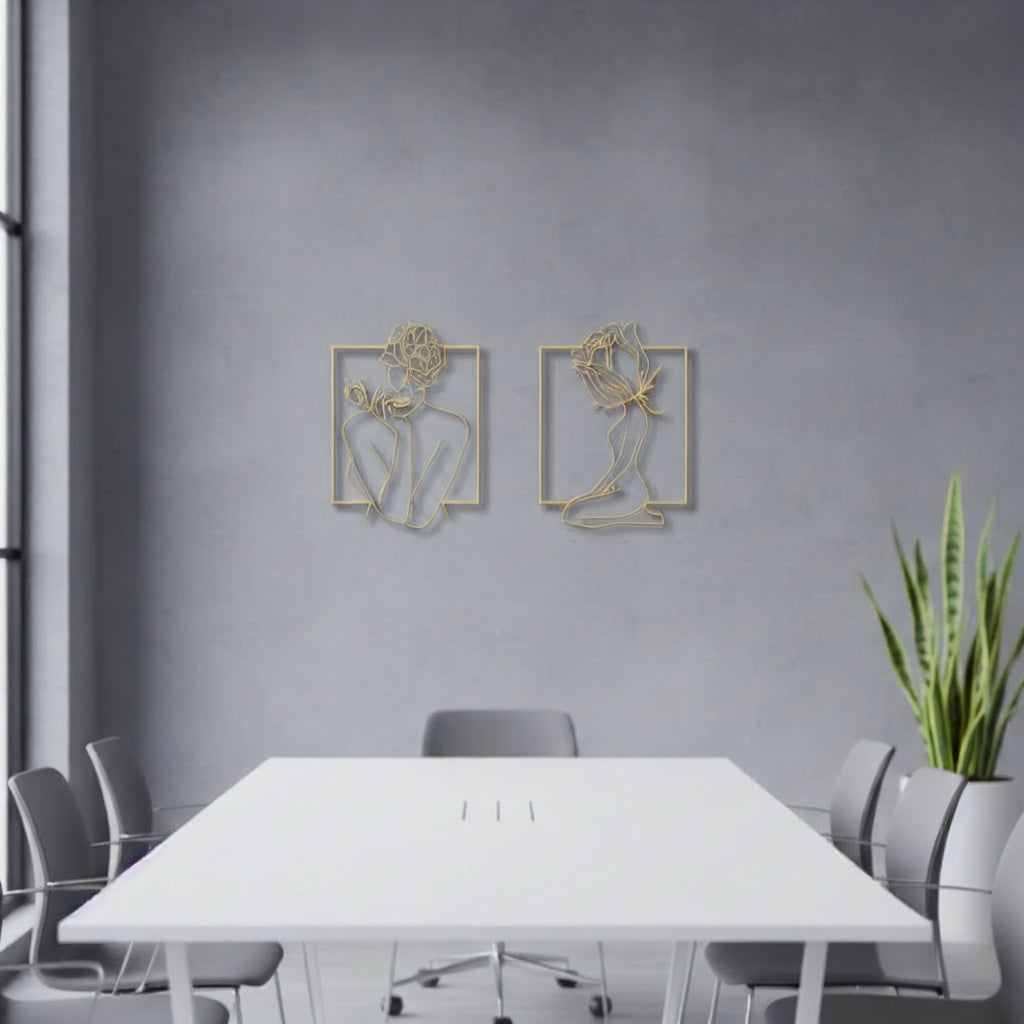 Minimalist Floral Female Nude Set Metal Wall Art