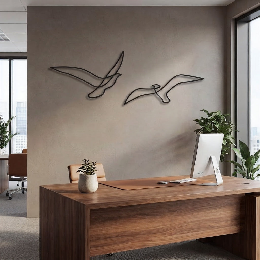 Minimalist Flying Seagulls Metal Wall Art