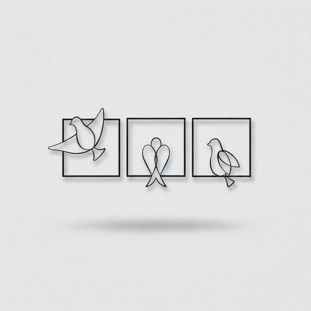 Minimalist Bird Trio Metal Line Art Set