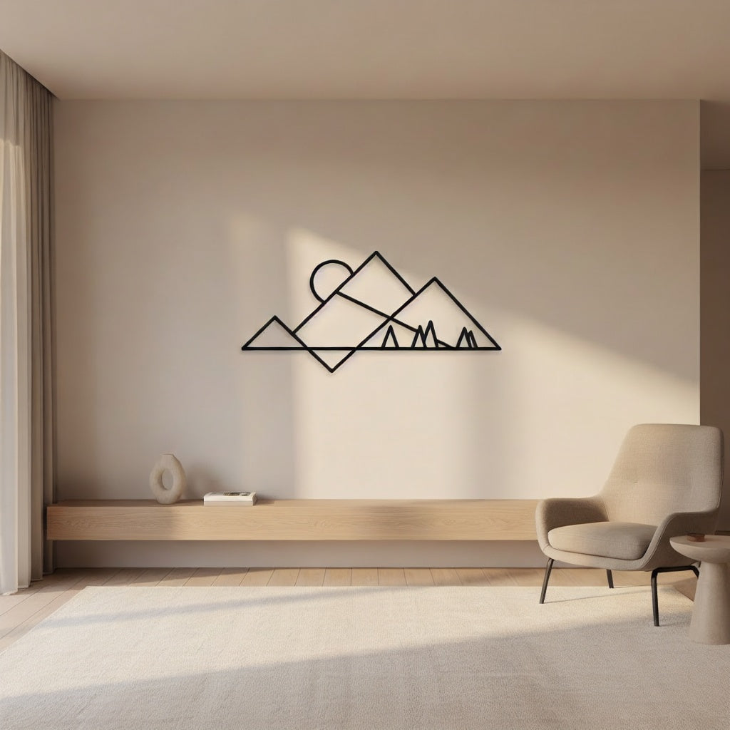 Minimalist Mountain Peaks and Sun Metal Wall Art