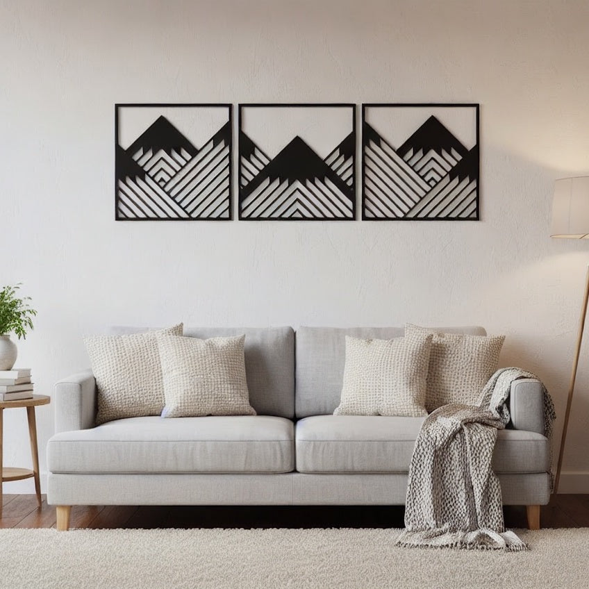 Geometric Mountain Peak Triptych Metal Wall Art