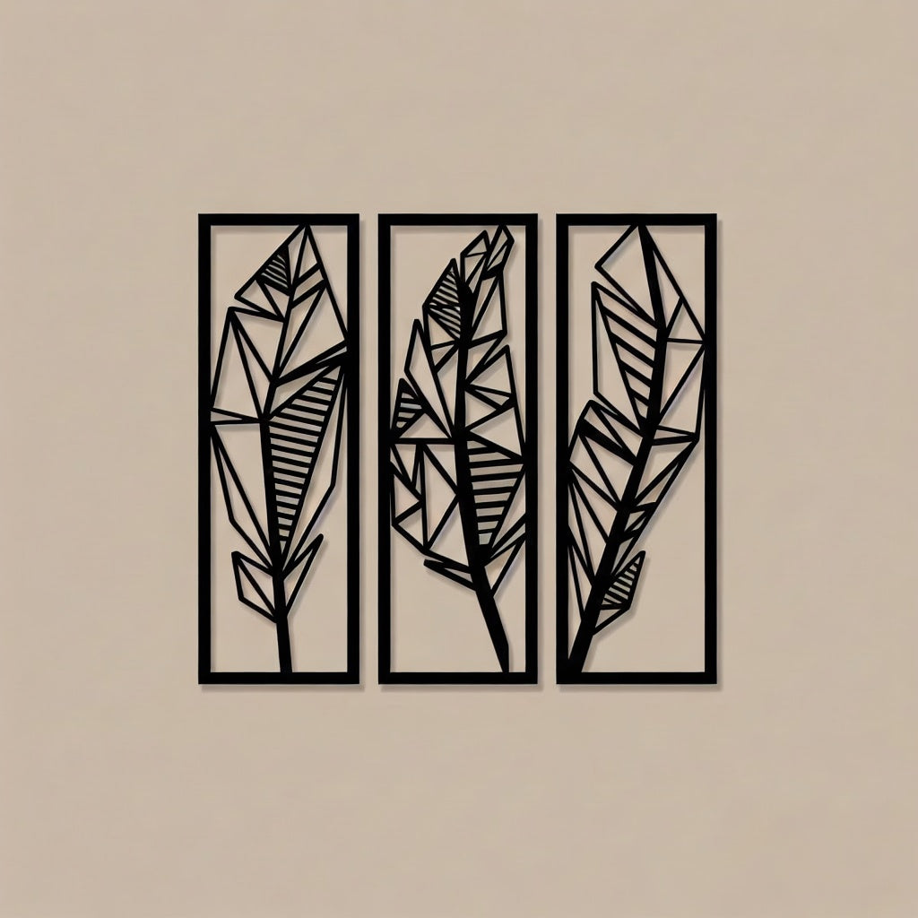 Geometric Abstract Leaf Trio Metal Wall Art