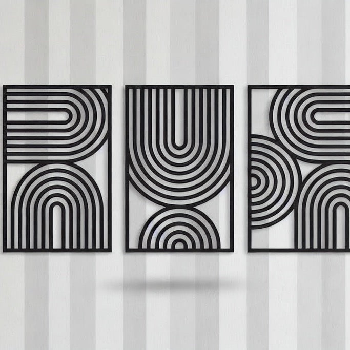 Art Deco Arched Lines Trio Metal Wall Art