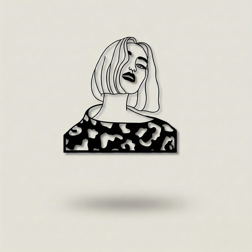 Modern Chic Woman with Bob Cut Metal Wall Art