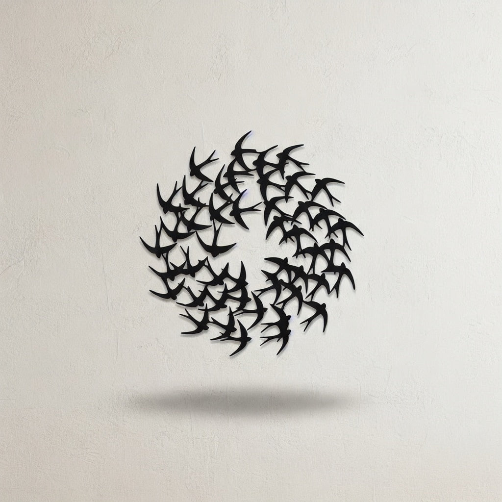Swirling Bird Flock Circular Metal Wall Art
