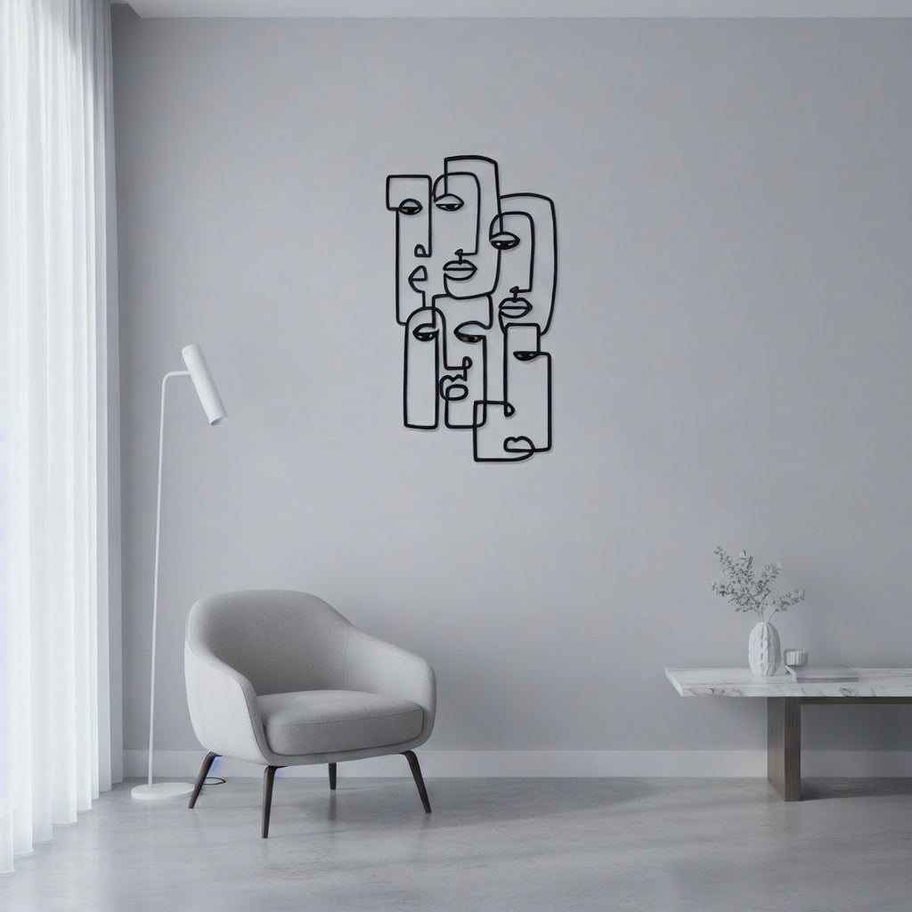 Abstract One Line Faces Metal Strip Wall Art