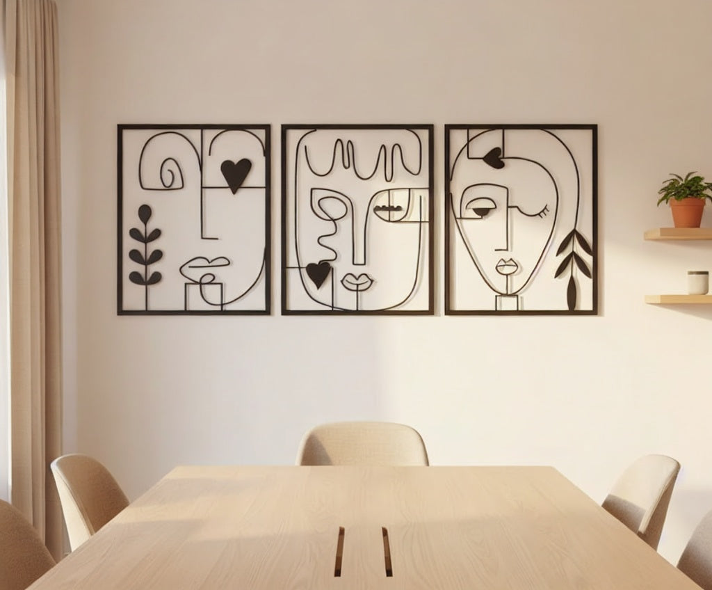 Abstract Line Art Face Metal Wall Decor