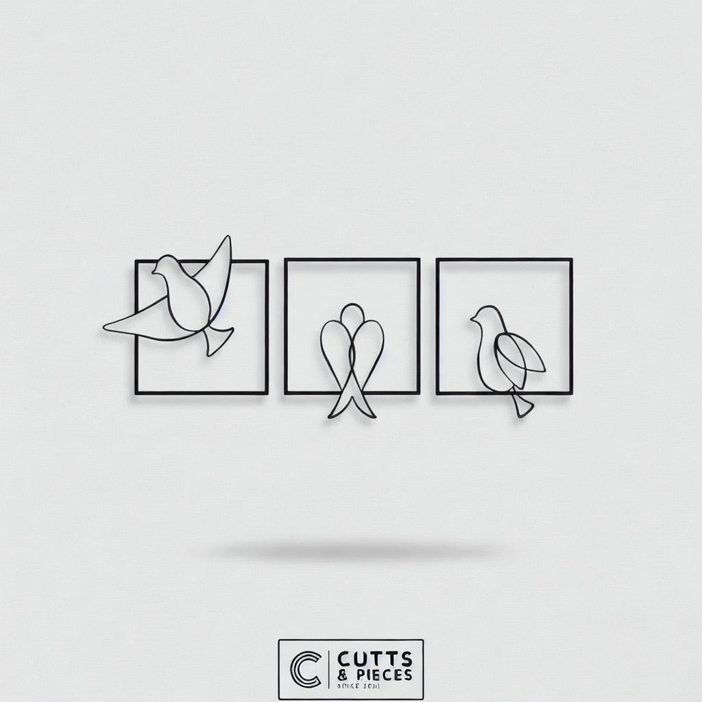 Minimalist Bird Trio Metal Line Art Set