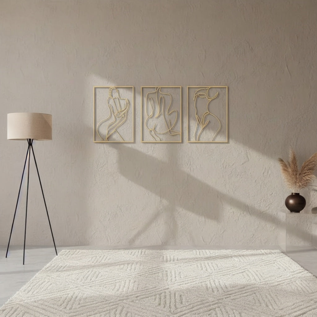Minimalist Abstract Nude Female Form Metal Wall Art Triptych