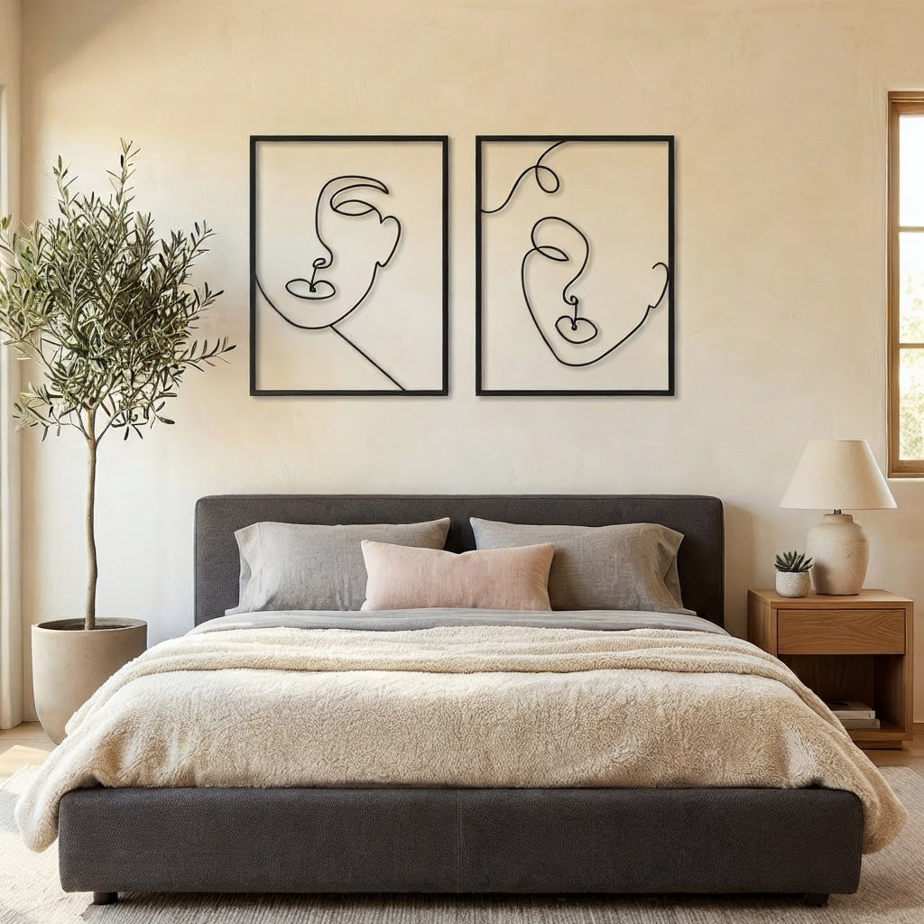 Minimalist Abstract Faces Line Art Metal Wall Decor Set