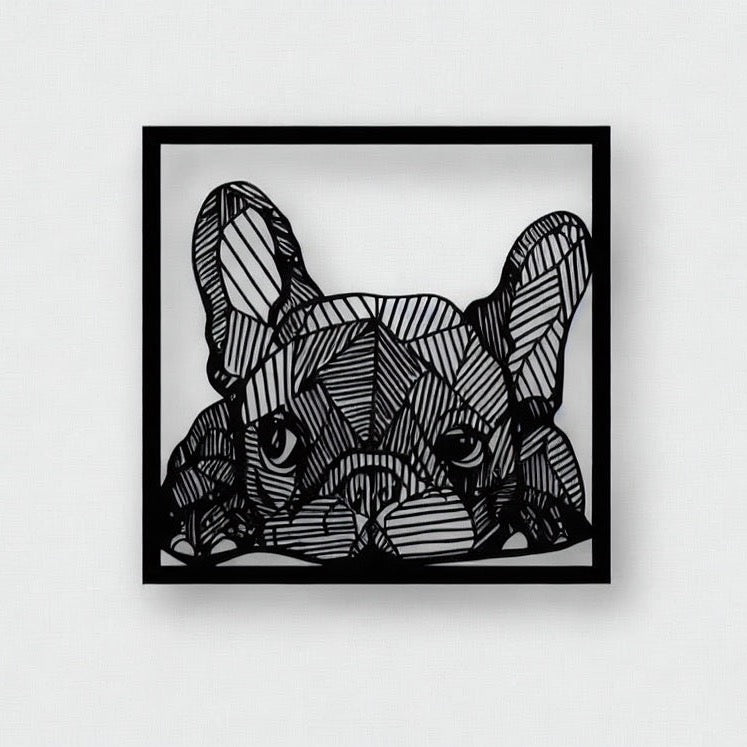 French Bulldog Geometric Line Art Metal Wall Decor