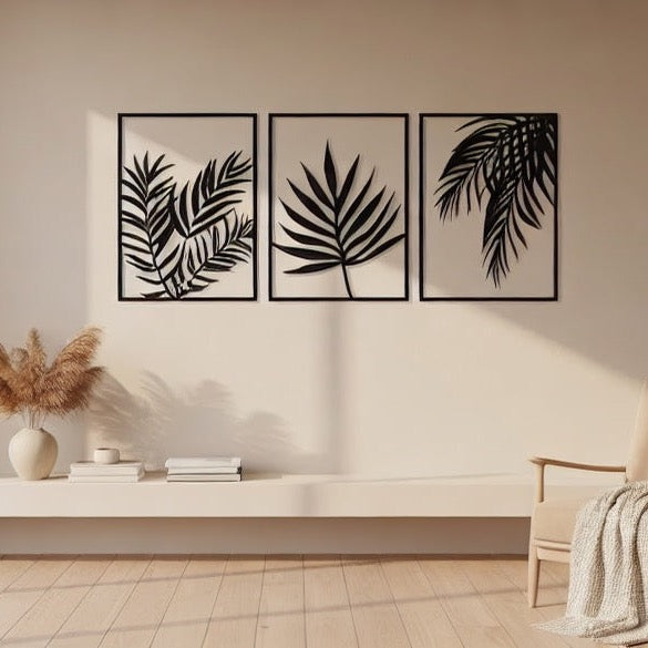 Tropical Palm Fronds Triptych Metal Wall Art