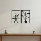 Minimalist Potted Plant Duo Metal Wall Art Panels