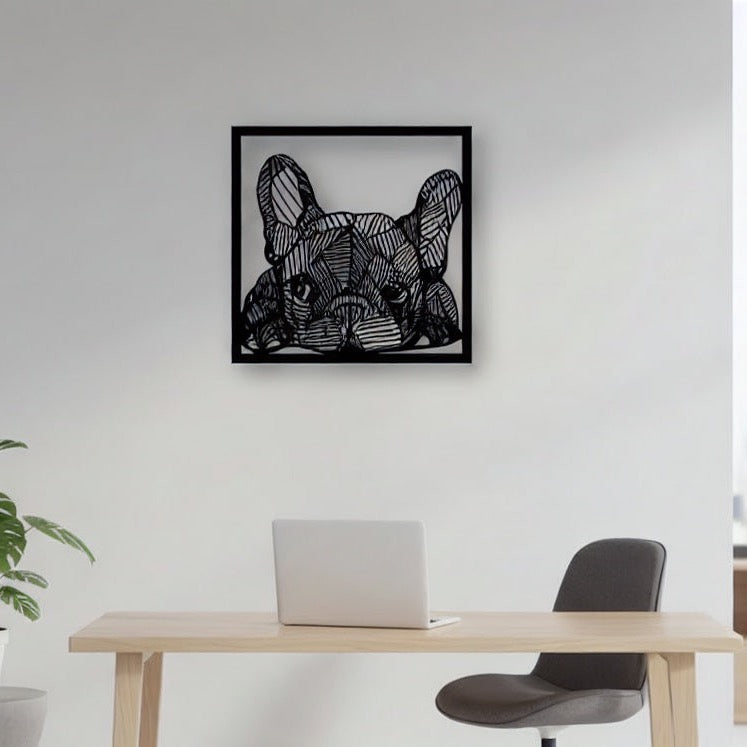 French Bulldog Geometric Line Art Metal Wall Decor
