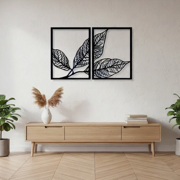 Elegant Foliage Pair Metal Wall Art Panels