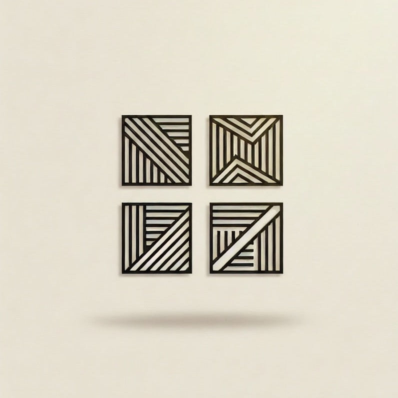 Geometric Line Pattern Quadtych Metal Wall Art