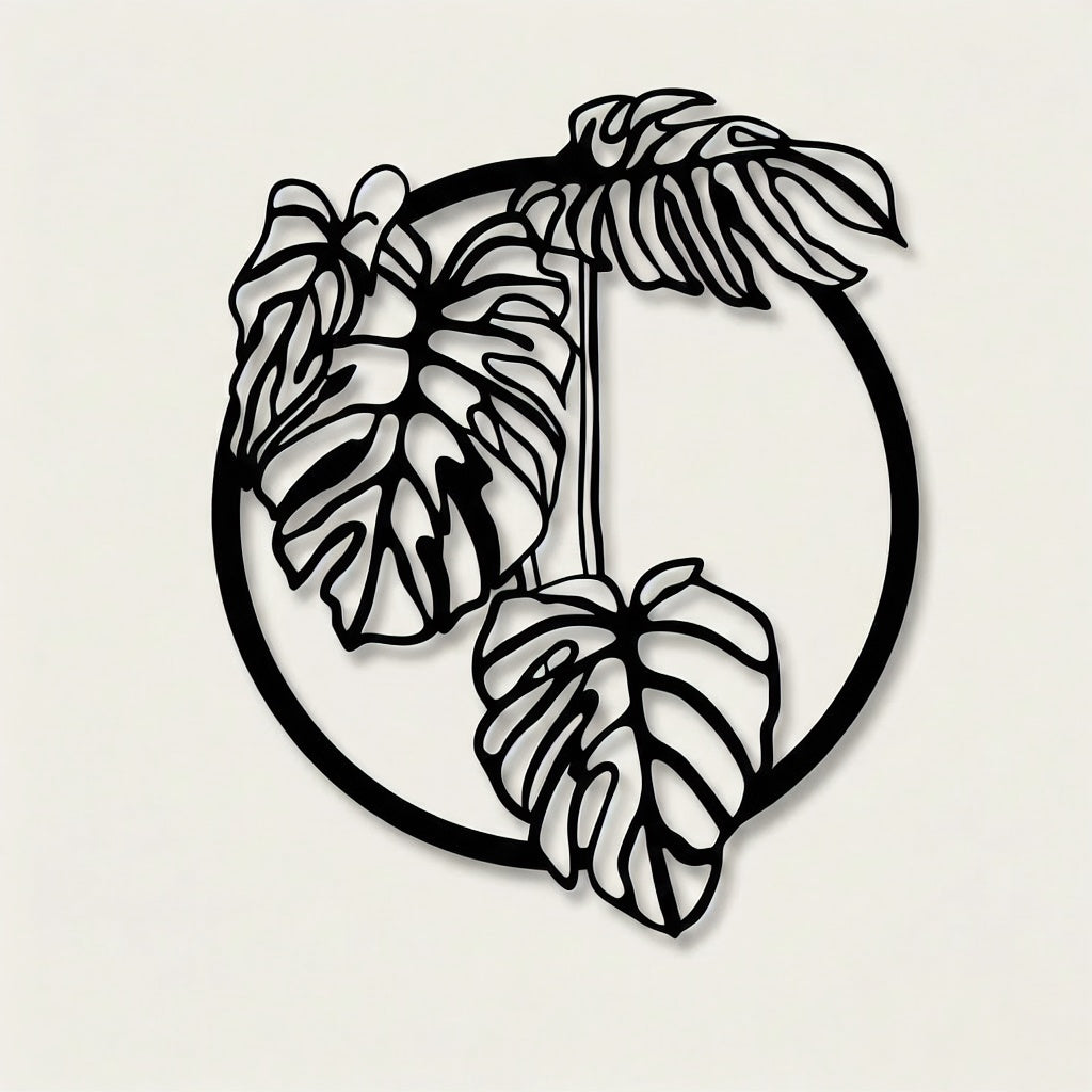 Tropical Monstera Deliciosa Leaf Circular Metal Wall Art