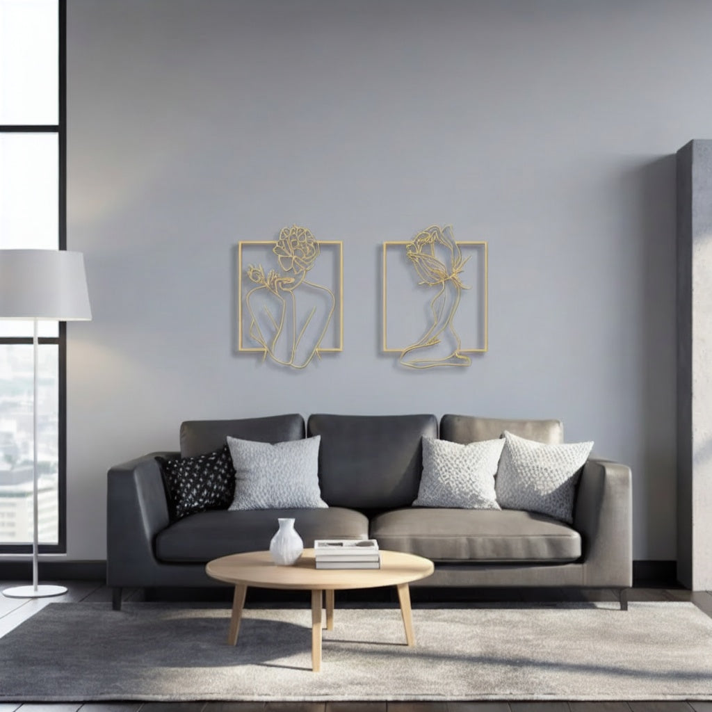 Minimalist Floral Female Nude Set Metal Wall Art