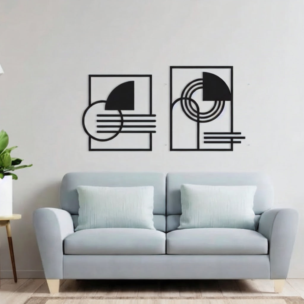 Modern Abstract Geometric Minimalist Metal Wall Art Diptych