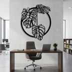 Tropical Monstera Deliciosa Leaf Circular Metal Wall Art