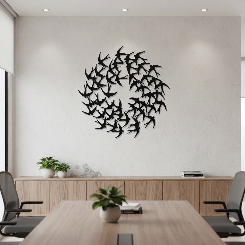 Swirling Bird Flock Circular Metal Wall Art