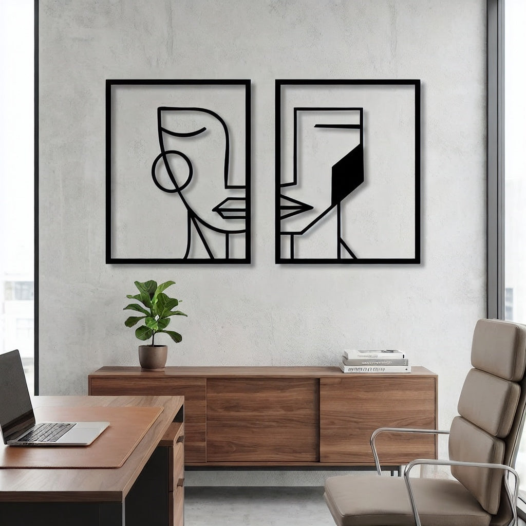 Minimalist Abstract Face Line Art Metal Wall Decor