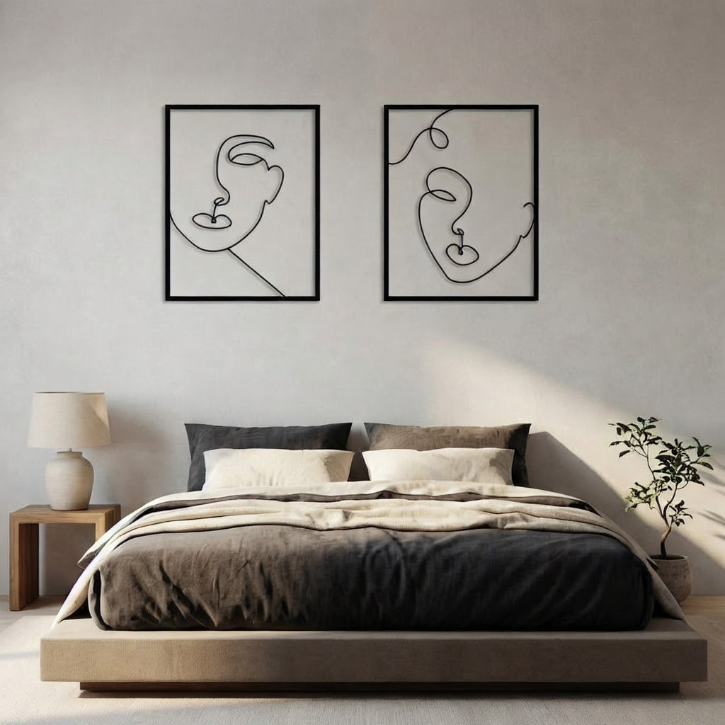 Minimalist Abstract Faces Line Art Metal Wall Decor Set
